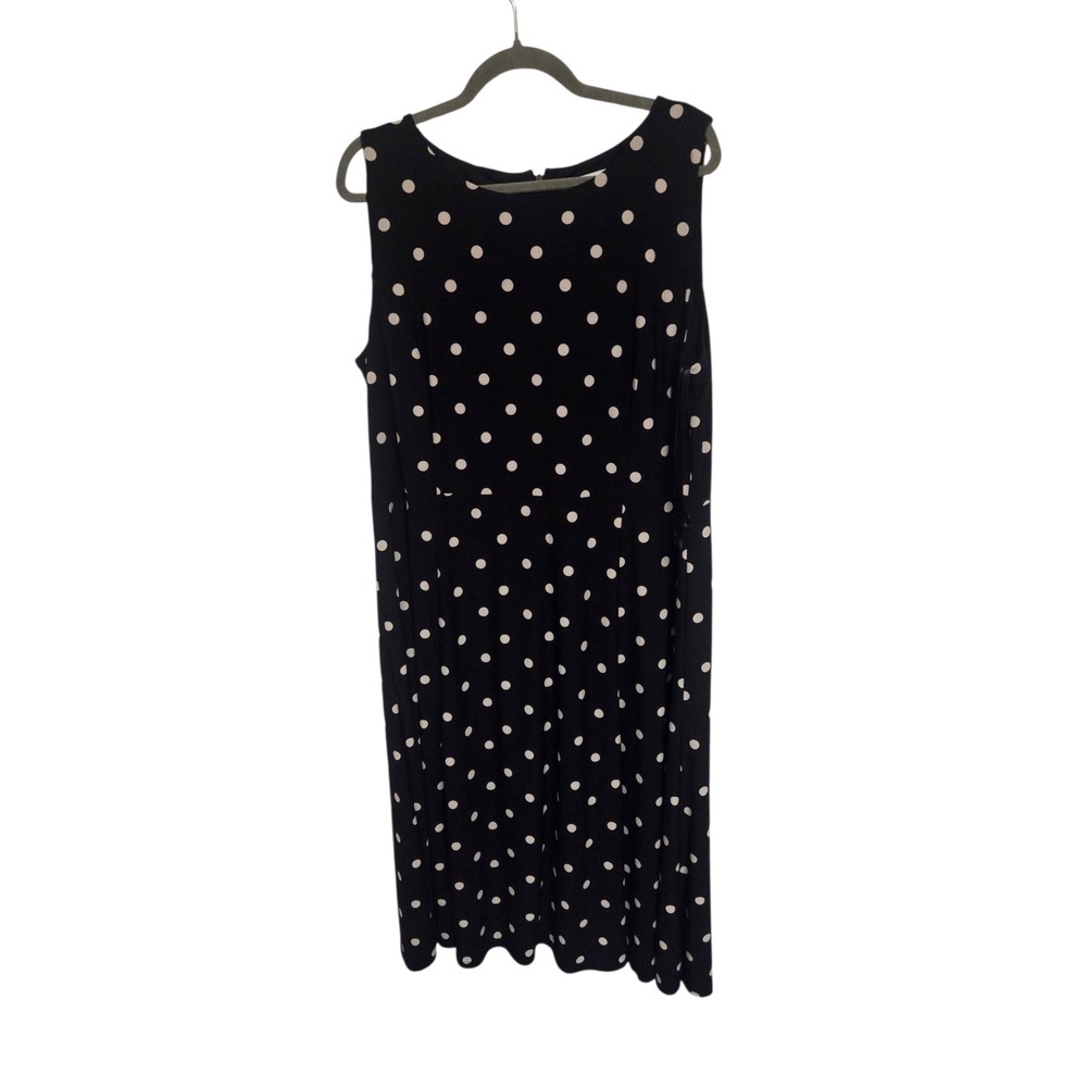 Jones Studio Womens 2X Black Polka Dot Sleeveless Midi Fit & Flare Dress